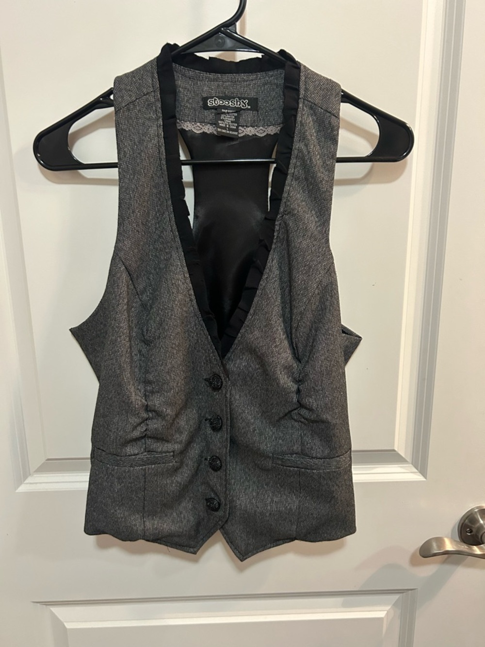 Stooshy Gray Trim Fitted Vest Cottagecore Y2K Tailored Layer Women’s Large